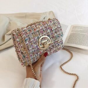 Elegant Multicolor Tweed Crossbody Bag